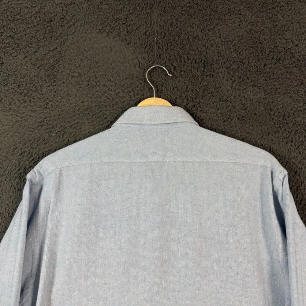 Spier & Mackay Shirt Mens Large Blue Contemporary Fit Herringbone Button Up